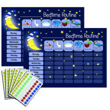 kids2learn Children's Bedtime Routine Chart Reward Chart for Sleep Training Twin Pack (2 x Dark Blue) for boys girls toddlers With 270 Star Reward St
