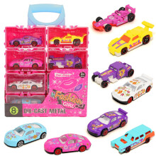Totebynet 8 Pack Die-Cast Toy Cars for Girls - Pink & Multicoloured Racing Sports Vehicles, Durable Zinc Alloy Mini Cars with Storage Case - Kids Toy