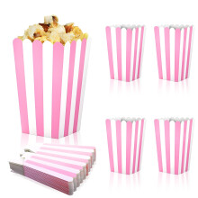 Ouligay 20 Pcs Pink Popcorn Boxes Mini Popcorn Bags for Party Small Puffed Rice Bowl Buckets Pink and White Striped Bags Paper Puffed Rice Container