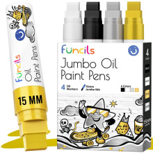 Funcils 15mm Jumbo Oil Based Paint Markers - Oil Paint Pens for Metal, Automotive Tire, Glass, Plastic, Fabric, Wood, Touch up - Waterproof Permanent