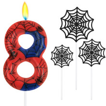 Alaoo Spider Theme Party Candles, Birthday Number Candle with 3Pcs Spider Web, Cake Topper Candle for Boys Girls Themed Birthday Halloween Party Deco