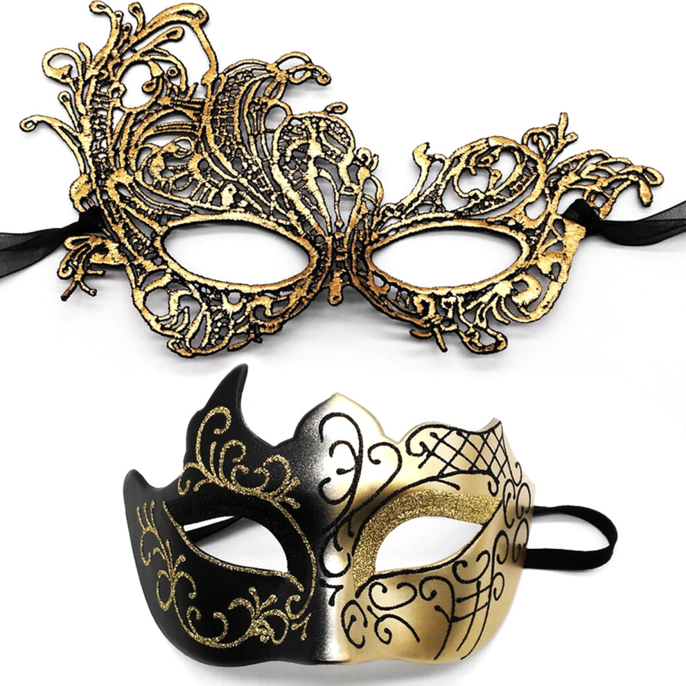 Edlmkm 2 Pcs Masquerade Mask, Lace Half-Face Masks, Masquerade Masks For Couples, Couple Masquerade Masks, Sexy Venetian Carnival Masks, For Masquer