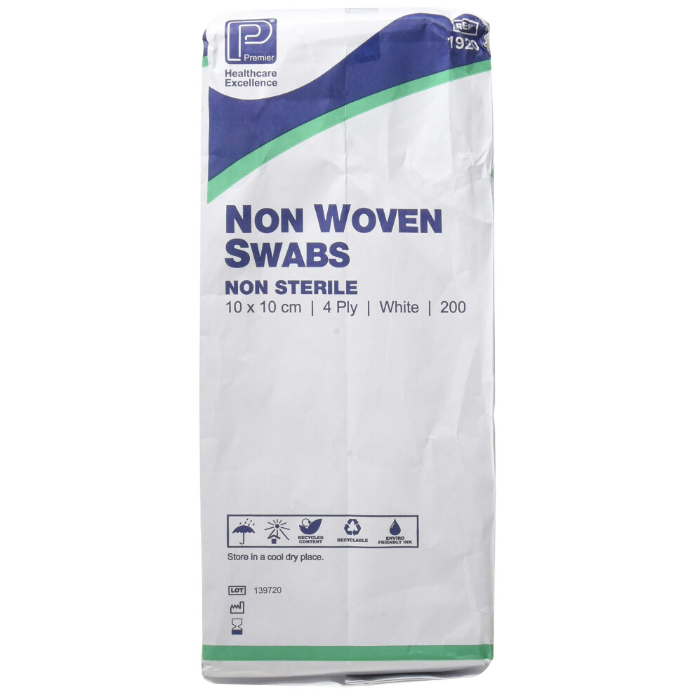 New Premier 1920 Non-Sterile Non-Woven Swabs 4 Ply 10 Cm X 10 Cm Paper Packs (Pack Of 200) White