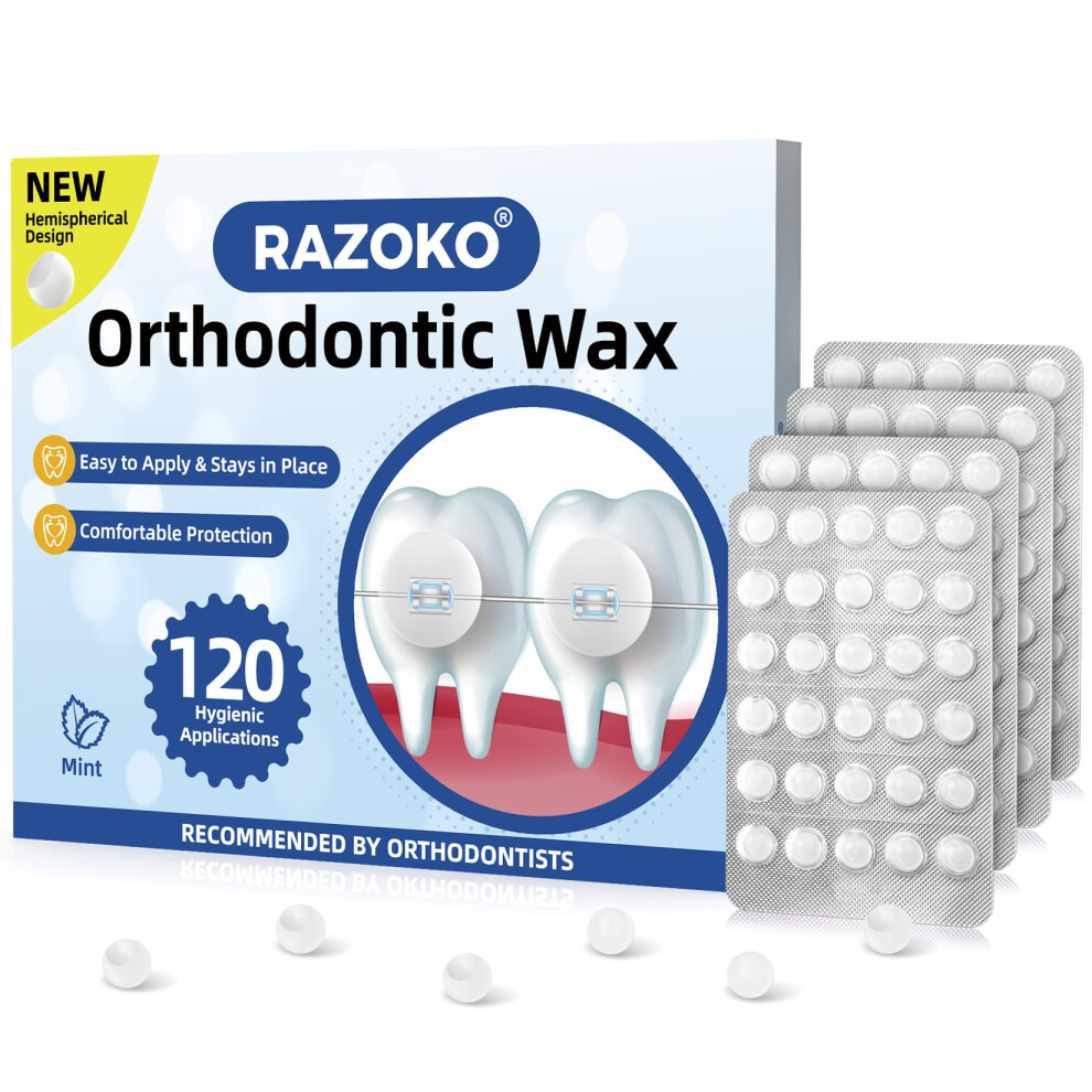 Razoko White Orthodontic Wax For Braces Wax Dots Individual Hygienic Packaging Dental Wax (-Mint, 120 Count (Pack Of 1))