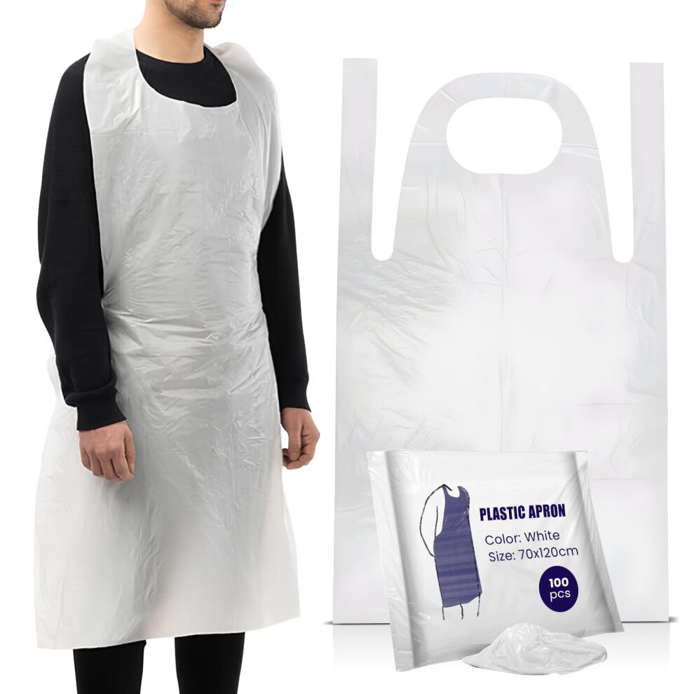 Rap Gloves White 100 Disposable Aprons Flat Pack Multipurpose Strong Waterproof Plastic Aprons In Bulk Sizes Quantity Ideal For Catering, Cooking, Clinics, Hosp