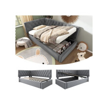Storage-Equipped Upholstered Sofa Bed, 3-Foot Single Sofa Bed (90 x 190 cm) Gray (Mattress Not Included)