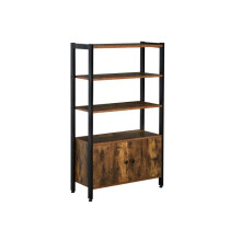 HOMCOM Industrial Bookshelf, Storage Cabinet with 3-Tier with Doors, for Home Office, Living Room Rustic Brown