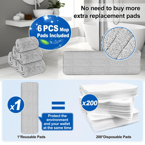 Flat Floor Mop and Bucket Sets: Dusting Mop with 6 Reusable Microfibre pads 2