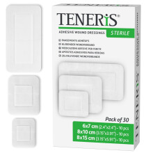 Teneris Sterile Adhesive Wound Dressings – Pack of 30 Assorted Sizes (67, 810, 815) – Individually Wrapped, Breathable Surgical Plasters for Post-