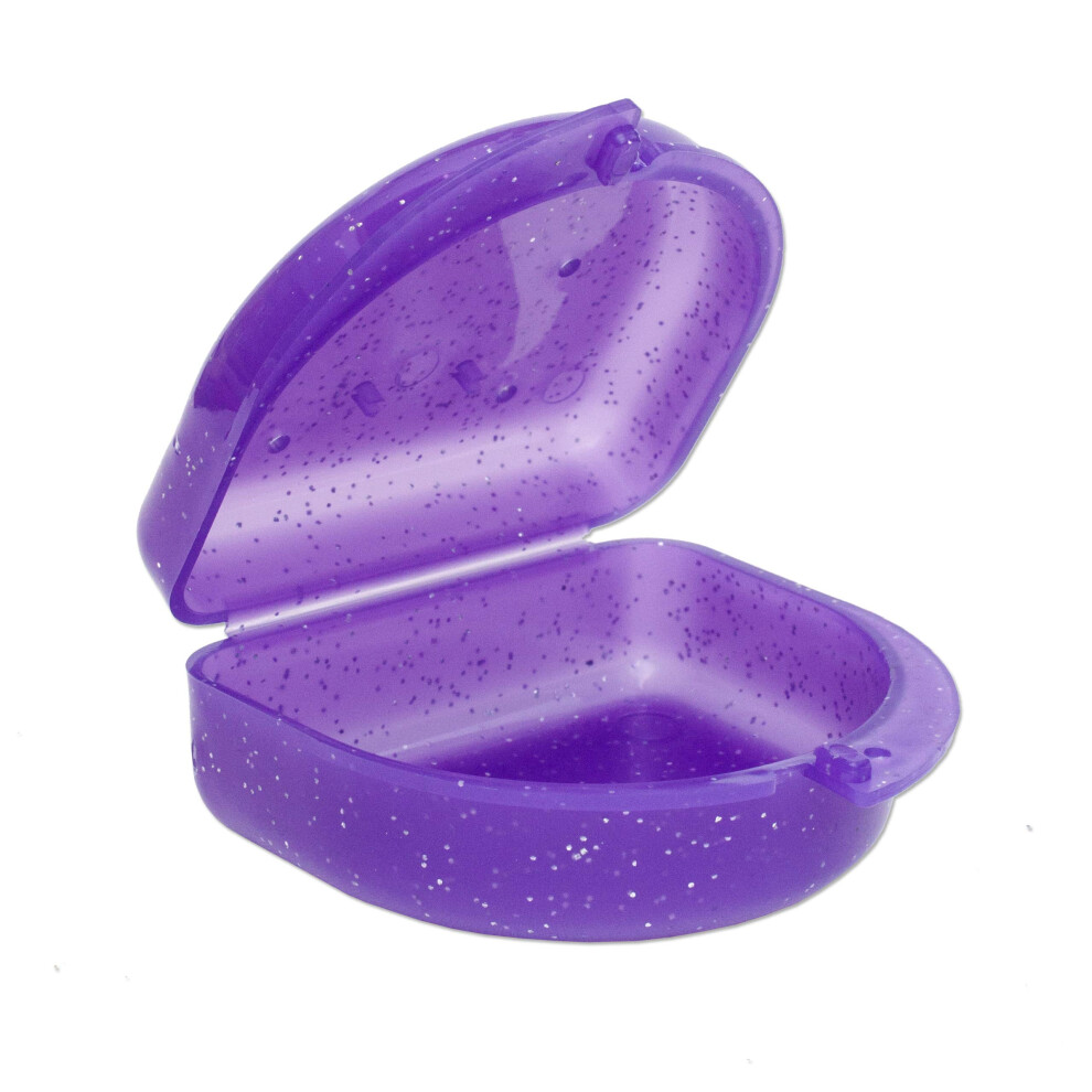 Dental Aesthetics Purple Glitter Gum Shield Case - Mouthguard Box For Ortho Retainers, Sports Dental Appliances, Dentures, Gumshield & More (Glitter )