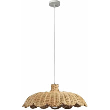 Rattan Pendant Light with Handwoven Scalloped Design, Boho Ceiling Lamp, Natural Fiber Dome Shade