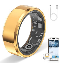 Smart Ring for Women and Men with Heart Rate and Sleep Monitor, IP68 Waterproof, Gold, Size 10