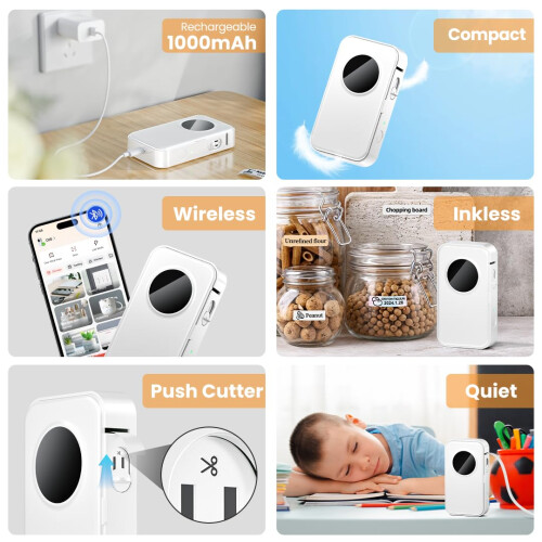 Phomemo D35 Label Maker Machine, Mini Label Machine Handheld Label Printer, Bluetooth Thermal Sticker Maker, Portable Inkless Label Makers White 1