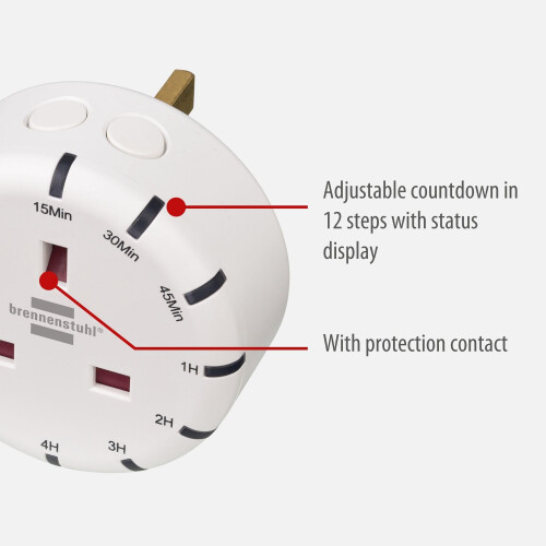 Brennenstuhl Digital Countdown Timer Plug Socket with LED Display - Adjustable in 12 Steps, Indoor Use, Contact Protection 1