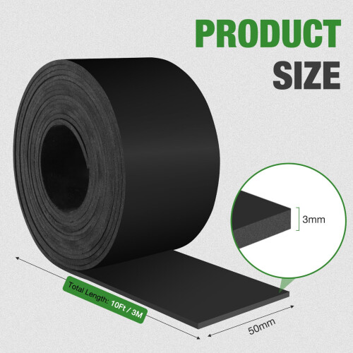 Rubber Strip Solid Neoprene Sheet Flexible Solid Rubber Roll for Doors, Windows, Floor Protection & Vibration Dampening 1