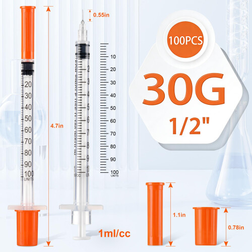 Tiezeeu 100 Pack 1ML Multiple Uses Distribution Measuring Tools with 31G, Individually Sealed Packaging, Lab Accessories for Pet Feeding Liquid Separ 1