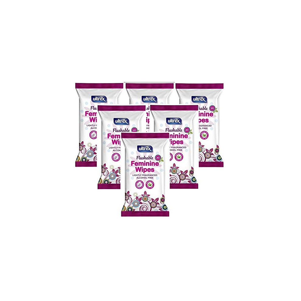 Ultrex Flushable Alcohol Free Intimate Feminine Wipes, 20Pk * 6
