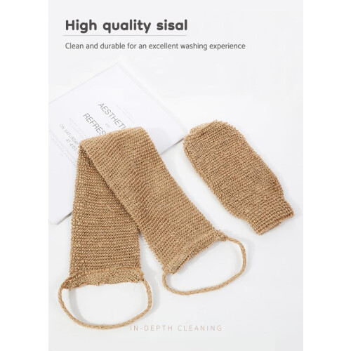Natural Sisal Exfoliating Back Scrubber with Dual Pull Ring, Deep Cleaning Bath Towel 2 Pack 1