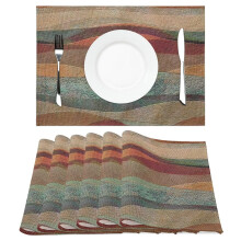 Placemats Set of 6 Linen Dining Table Mats Heat Resistant Non Slip Turquoise Striped 12x18 Inch