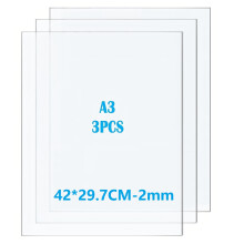 Taiyeestar 3 Pack 42 x 29.7cm Plastic Sheet, A3 Clear Acrylic Perspex Sheets for Househld Decoration, Display, Picture Frame, Painting - 2mm Thick