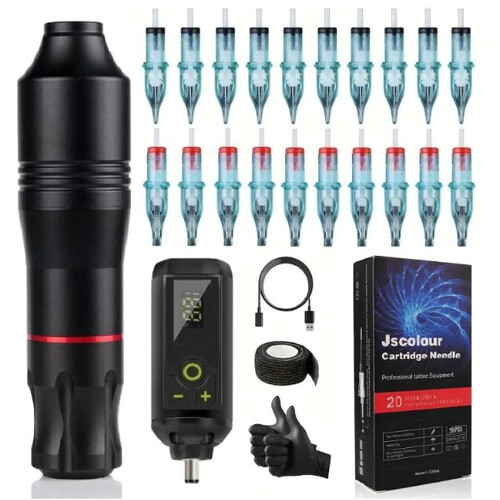 Wireless Rotary Tattoo Pen Kit with DC Interface, Long Battery Life and Voltage Display for Beginners