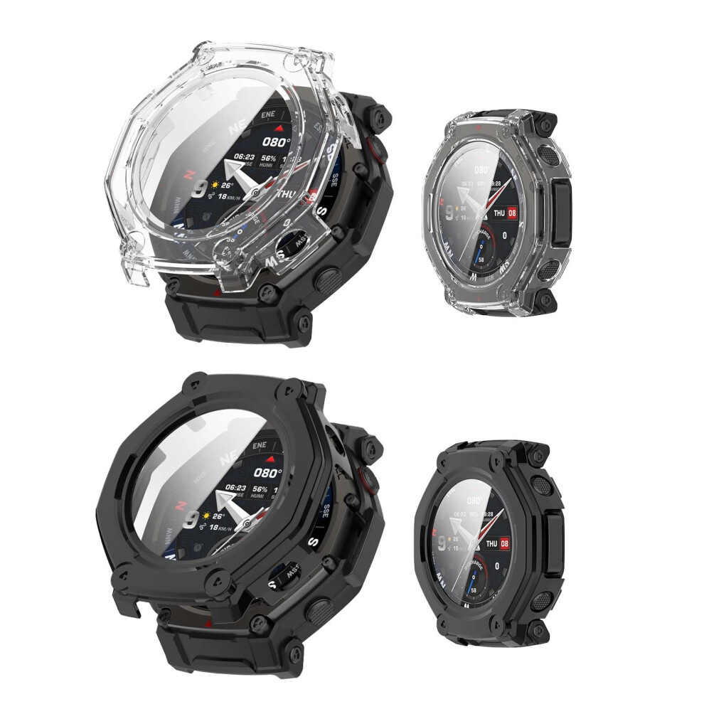 Case With Tempered Glass Screen Protector 48Mm 2 Pack And Clear For Amazfit Trex 3 Pro Black 9070919005558