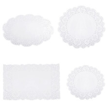 60PCS Lace Paper Doilies - Assorted White Rectangular, Oval, and Round Decorative Doilies for Wedding, Party, Cakes, Craft, Table Plates, and Saucers