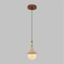 Wood and Stone Pendant Light with Natural Travertine, Adjustable Height, Soft Ambient Glow, G9 Bulb