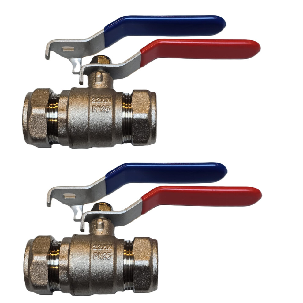 22.5 Team Controls Red/Blue Tc Pack Of 2 X 22Mm Lever Ball Valve Full Bore Compression Isolation Valve Dual Handle Shut Off Isolating Valve Full Flow - Wras Approved