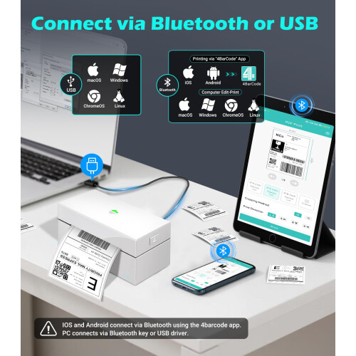 ORGBRO Shipping Label Printer Z1 Plus 4x6 Bluetooth Thermal Label Printer for Small Business, Postage, Address, Support iOS, Android, PC, Compatible 1