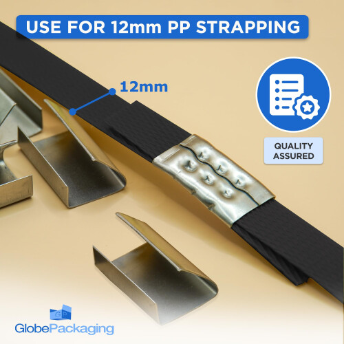 Globe Packaging 12mm x 25mm Metal Semi Open Strapping Seals (Pack of 2