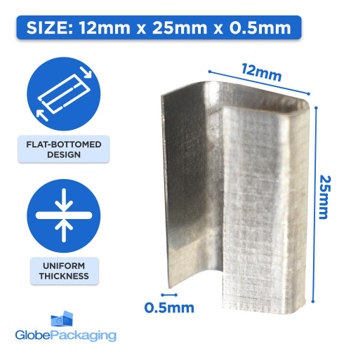 Globe Packaging 12mm x 25mm Metal Semi Open Strapping Seals (Pack of 1