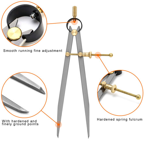 QWORK 8 Inch Spring Divider Calipers, Precision Spring Dividers Calipers for Geometry 2