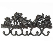 Cast Iron Frog Wall Hook Rack with Five HeavyDuty Hooks Rustic Key Holder Vintage Organizer