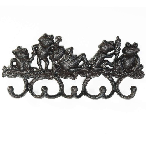 Cast Iron Frog Wall Hook Rack with Five HeavyDuty Hooks Rustic Key Holder Vintage Organizer