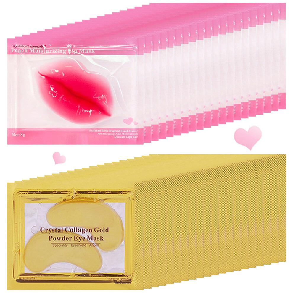 24K Gold Under Eye Patches and Collagen Lip Mask Set for Dark Circles, Wrinkles, Hydration