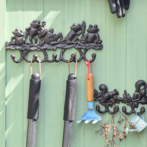 Cast Iron Frog Wall Hook Rack with Five HeavyDuty Hooks Rustic Key Holder Vintage Organizer 2