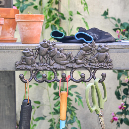 Cast Iron Frog Wall Hook Rack with Five HeavyDuty Hooks Rustic Key Holder Vintage Organizer 1