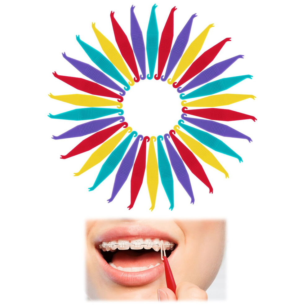 Uliwamowi 30 Pcs Dental Rubber Bands Placers, Orthodontic Elastic Placers Pull Hooks, Dental Elastic Removal Tools For Braces, Plastic Colored Ortho Hooks, Lig