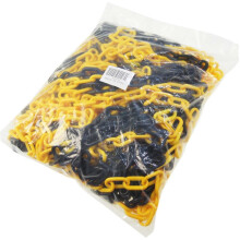 KATSU Plastic Chain Barrier 25 Meters 5mm x 25m High Visibilty Black and Yellow Plastic Link Chain for Warning Safety Parking Space, Crowd Control, T