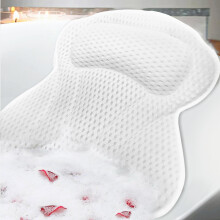 Luxury Bath Pillow for Tub with Ergonomic Neck and Back Support, 4D Air Mesh, NonSlip Suction Cups