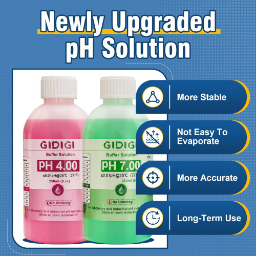 pH Meter Calibration Solution Kit, pH buffer liquids, Include pH 4.00, 7.00 and pH Electrode Protection Solution, pH calibration liquids 250ml*2, pH 2
