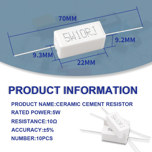 Innfeeltech 10 Pcs 5W 5% Tolerance 10 ohm Ceramic Cement Resistor For DIY Project and Experiments 1