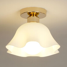 Semi Flush Mount Ceiling Light with Elegant Brass Accent, White Glass Fixture for Hallway, Kitchen, Bedroom
