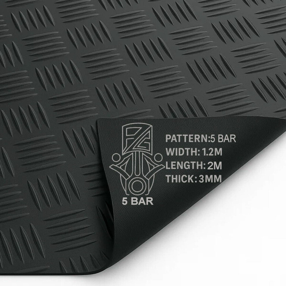 Pg Floor Rubber Matting Roll 2M X 1.2M, 20M Black Non Slip 5 Bar Mat, Heavy Duty 3Mm Thick Waterproof Flooring For Garage Gym Van Shed 80849827