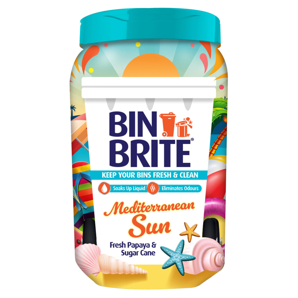 Bin Odour Neutraliser | Keeps Your Bins Fresh & Clean - Soaks Up Liquid, Eliminates Odours (Mediterranean Sun - 500G) Bin Brite