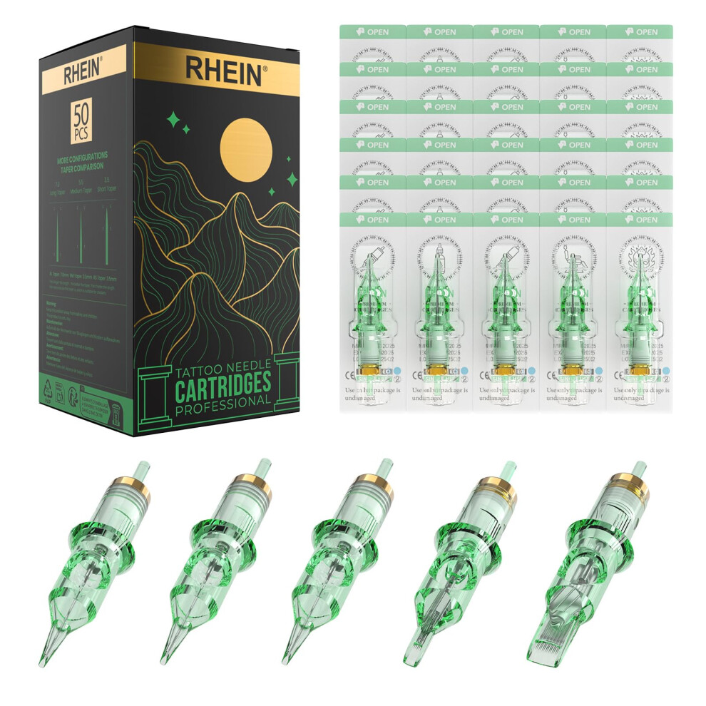 Rhein Tattoo Disposable Cartridges Set Mixed 50Pcs #12 Standard Round Liner/Magnum/Shader 3Rl 5Rl 7Rl 9Rl 3Rs 5Rs 7Rs 9Rs 7Rm 11Rm Accessories For Ma