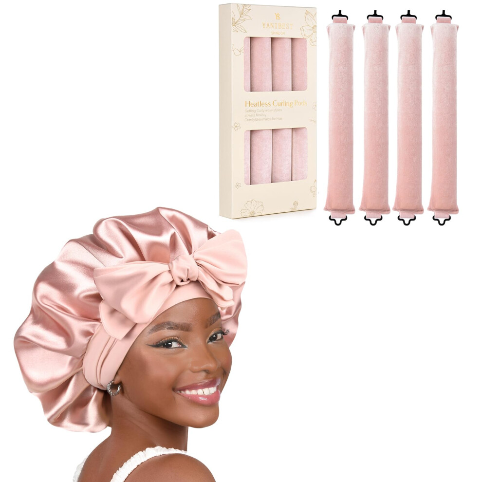 Heatless Hair Curler with Satin Bonnet for Overnight Curls and Frizz Protection, Soft Flannel