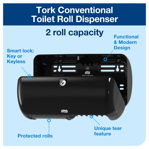 Tork Toilet Paper Roll Wall Mounted Dispenser Black T4, Compact, Elevation Range, 557008 1