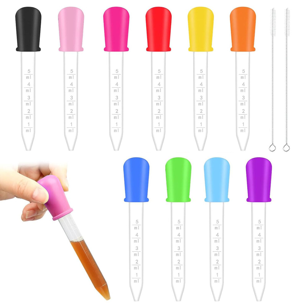 Dinghaole 10 Pcs 5Ml Silicone Plastic Droppers Pipettes, Clear Silicone Pipettes Dropper With Cleanning Brush, Bulb Tip Eye Dropper, For Candy Molds